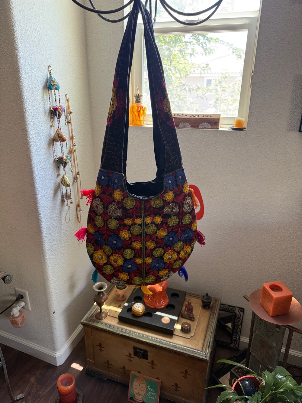 Colorful Hand-Embroidered Floral Tote Bag
